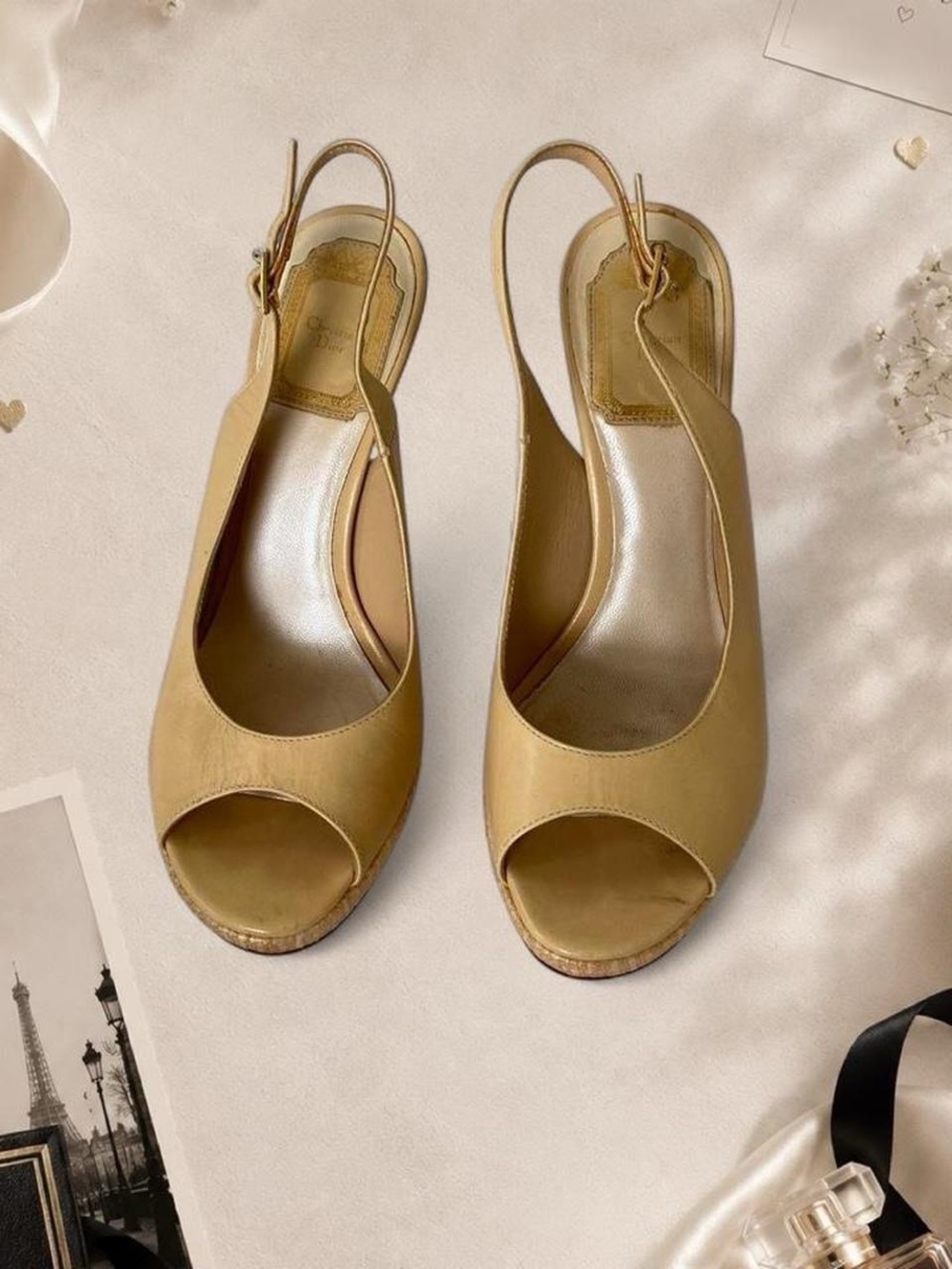 Dior Beige Peep-Toe Slingback Heels - Picture 2 of 8